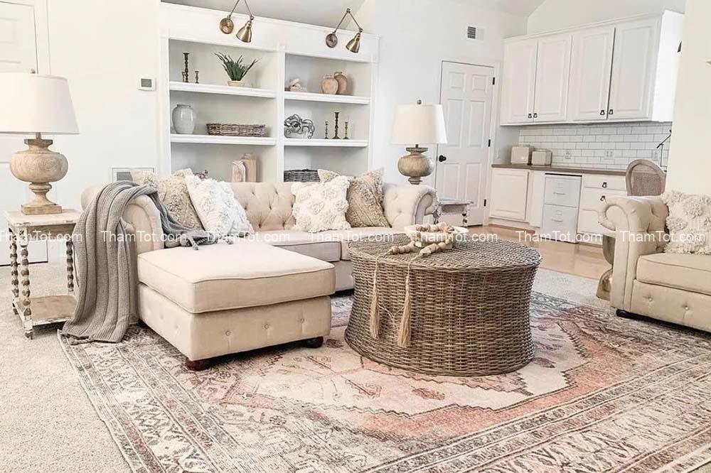 Cách phối thảm trang trí với sofa giúp phòng khách sang trọng hơn