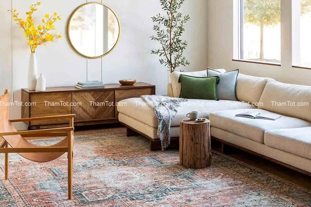 Cách phối thảm trang trí với sofa giúp phòng khách sang trọng hơn